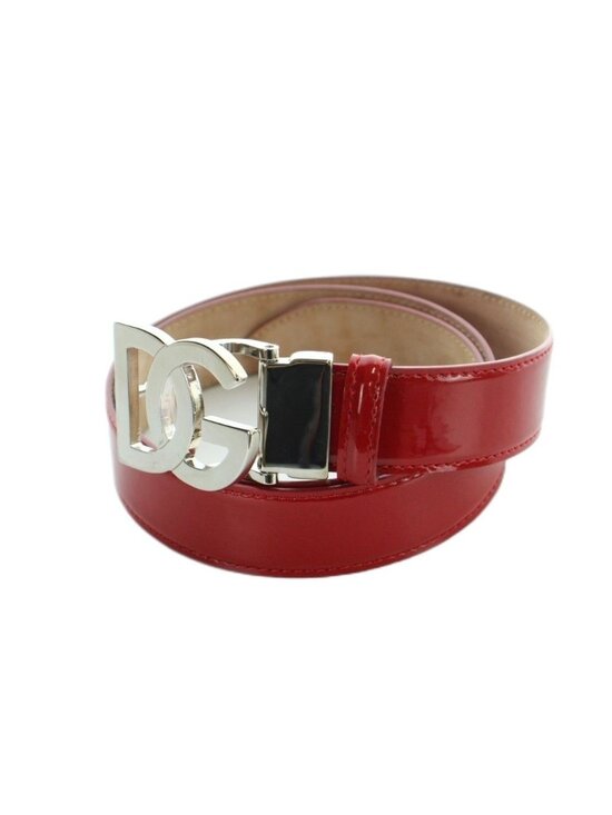 Dolce & Gabbana Belt Silver Enamel Leather DG Logo 85 cm Red main image 5